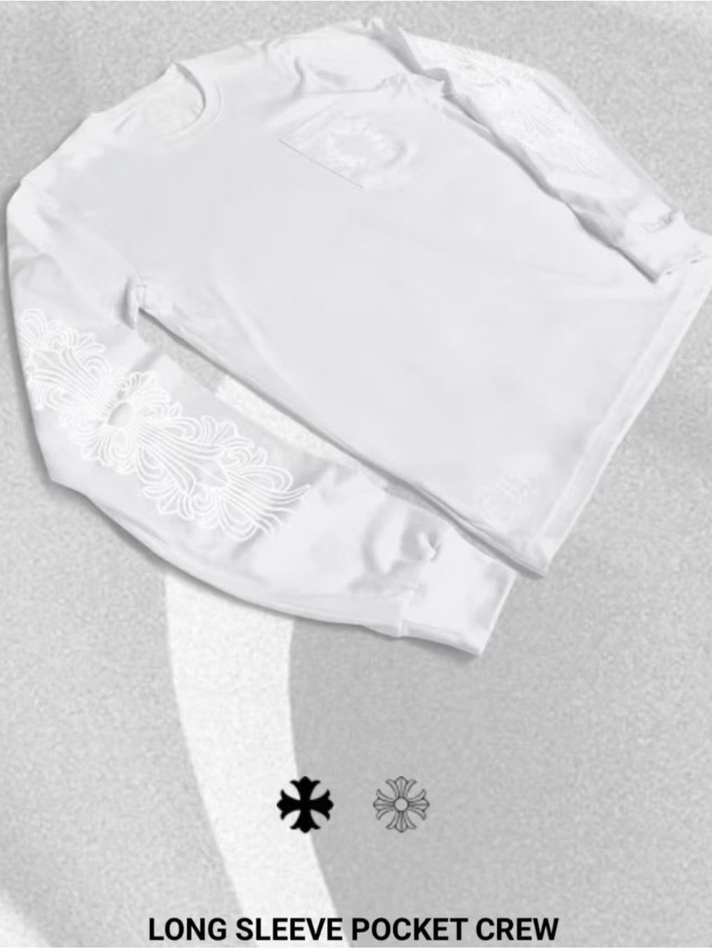Chrome Hearts White Long Sleeve Pocket Crew with Sleeve Embroidery
